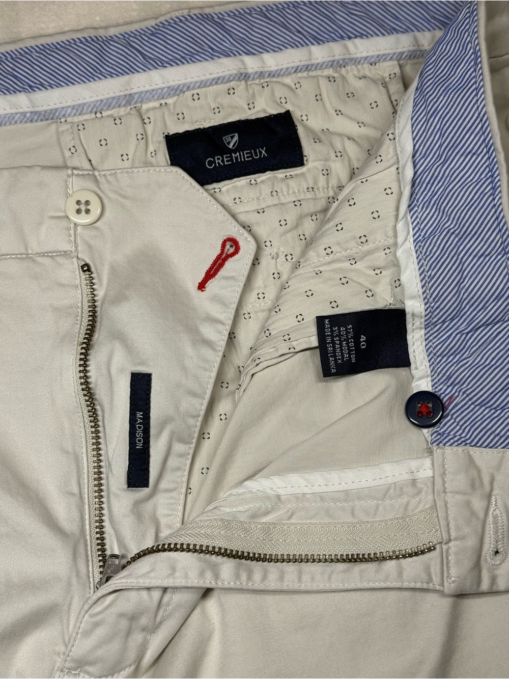 Daniel Cremieux Cream Madison Flat Front Shorts with Blue-Trim Waistband